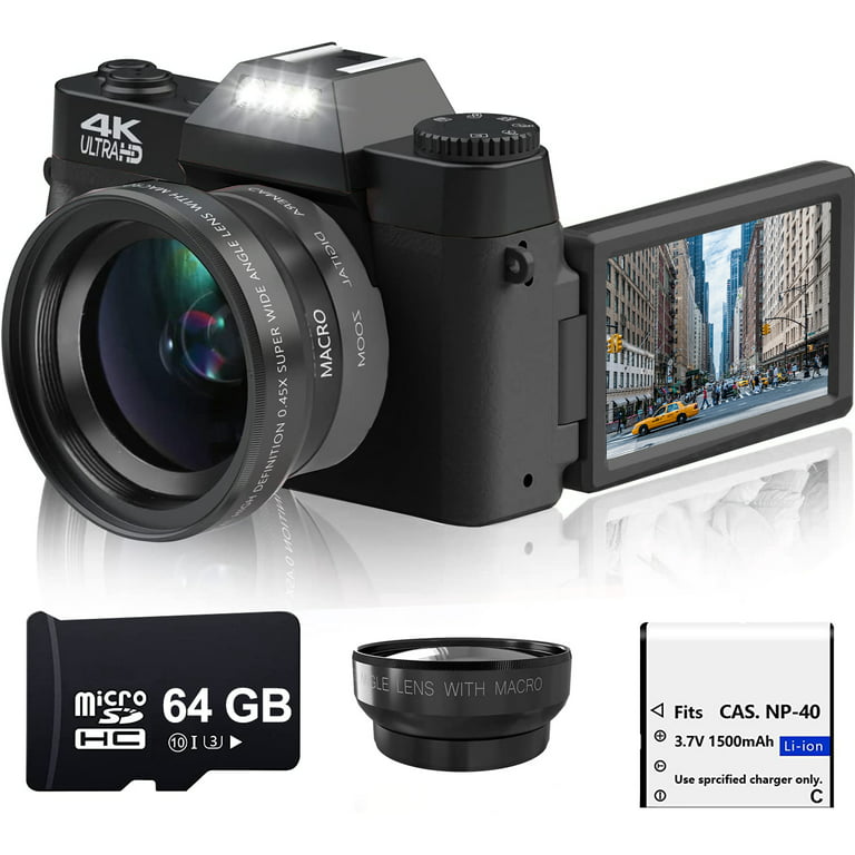 4K Digital Camera 48MP 16X Vlogging Camera  Camcorder w/ Wide Angle  Lens