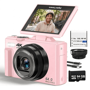 Acuvar 4K Digital Camera 64MP with Flip Screen, WiFi compact Vlogging Camera with Wide Angle Lens and 64GB card