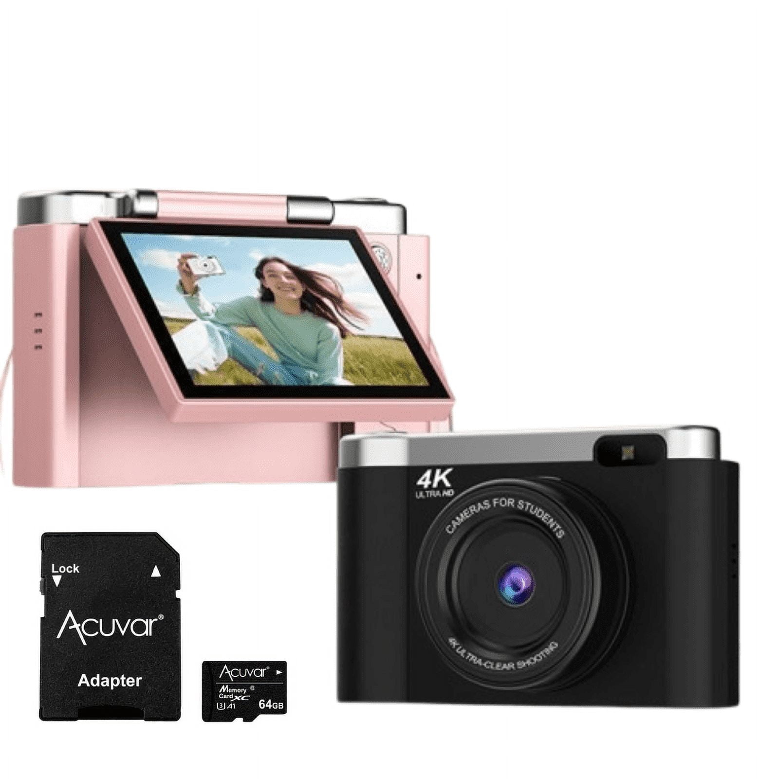 Acuvar Digital Camera 4K 48MP Autofocus Vlogging Camera for Youtube, 64GB SD Card, 2.8" Flip Screen, Compact for Travel with 8X Zoom, Flash, Anti-Shake, Rechargeable Battery (Pin