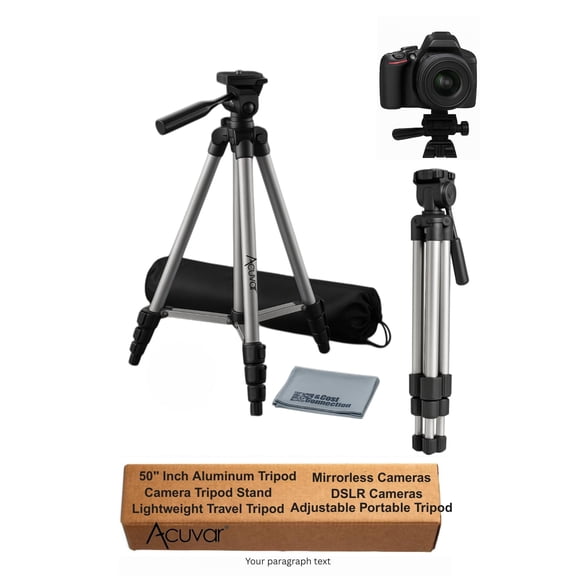 50-Inch Lightweight Aluminum Camera Tripod Stand–Universal Travel Tripod Compatible with DSLR Cameras, Mirrorless Cameras, Camcorders, and Vlogging Setups, Adjustable Portable