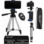 Acuvar 50" Inch Aluminum Camera Tripod with Universal Smartphone Mount + Bluetooth Wireless Remote Control Camera Shutter For all Phone, and Most Smartphones