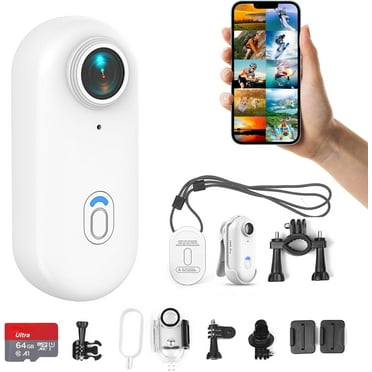 Acuvar 64GB FHD 1080P Mini Body Camera, Wearable Action Body Cam, Thumb Size Hands Free Recording Body Worn Camera, Premium Portable Camcorder Mount Anywhere for Pet Walking, Work, Travel (White)
