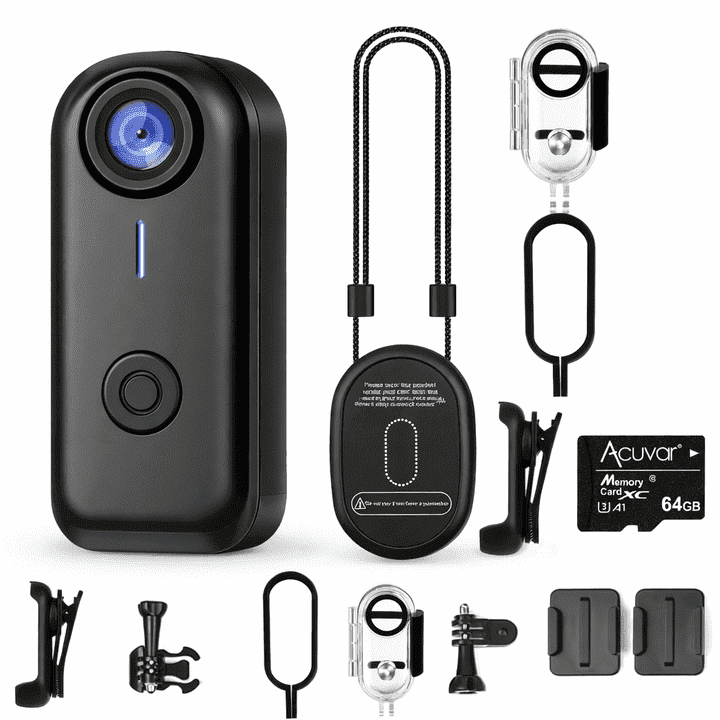 Acuvar 64GB FHD 1080P Mini Body Camera, Wearable Thumb-Size Action Cam, Hands-Free Body Worn Recorder for Work, Travel & Pet Walking (Black)