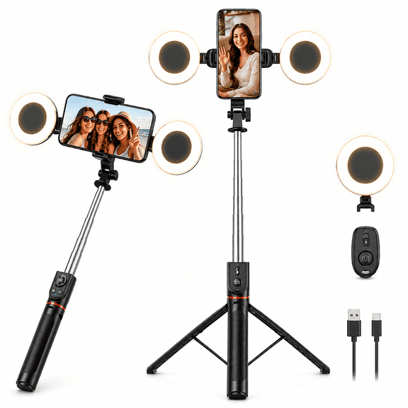 Acuvar 71 Inch Selfie Stick Tripod with Dual LED Fill Lights & Bluetooth Remote for iPhone and Android, Extendable Phone Tripod Stand, Foldable Selfie Stick for Travel,Live Streaming, Video Recording