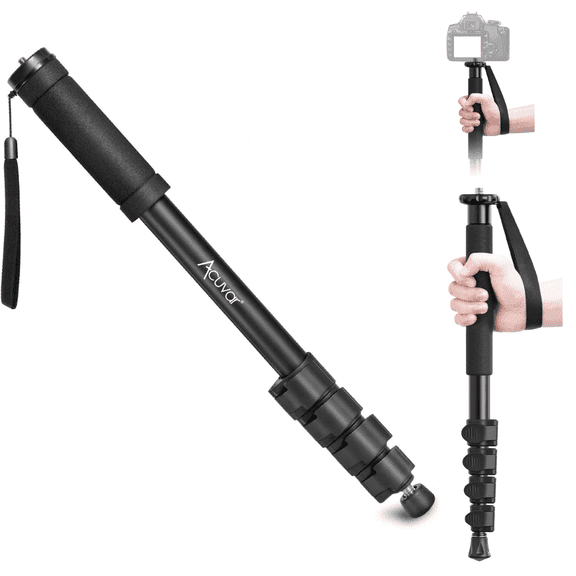 Acuvar Adjustable 62' Inch Monopod with Integrated Safety Strap and 4 Section Extending Pole Aluminum for All Digital Cameras, DSLR, Mirrorless, Compact Cameras and Camcorders
