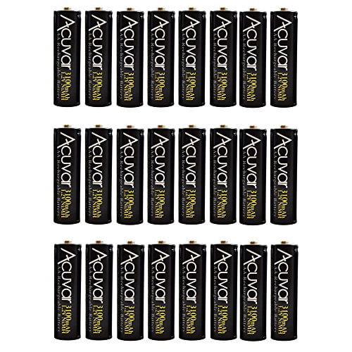 Acuvar Double AA Batteries, Longer Lasting Life, 24 Rechargeable Batteries, 3100mAH Nimh