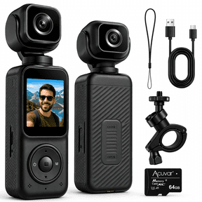 Acuvar 4K Dual Camera Pocket Camera With 3 Axis Gimbal Stabilizer, Vlogging Camera With WiFi, Face Tracking, 270 Rotation And 64GB Card