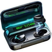 Acuvar Fully Wireless Bluetooth 5.0 Rechargeable IPX7 Waterproof Earbud Headphones with 1800mAh USB Power Bank Charging Case Powerful Surround Stereo Bass and Passive Noise Cancelling (Black)