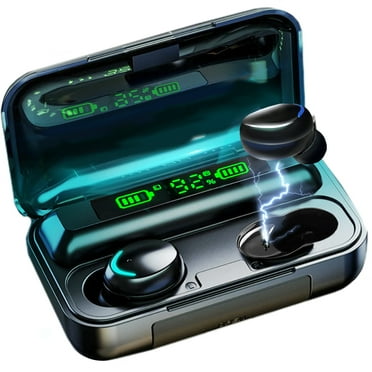 Acuvar Fully Wireless Bluetooth 5.0 Rechargeable IPX7 Waterproof Earbud Headphones with 1800mAh USB Power Bank Charging Case Powerful Surround Stereo Bass and Passive Noise Cancelling (Black)