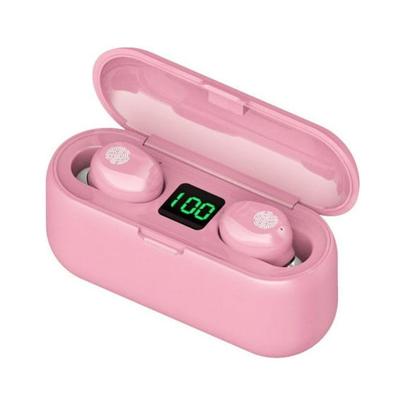 Acuvar Fully Wireless Bluetooth 5.0 Rechargeable IPX7 Waterproof Earbud Headphones w Microphone, 2000mAh USB Smart Dual Charging Case/Stand Surround Stereo Bass and Passive Noise Cancelling (Pink)