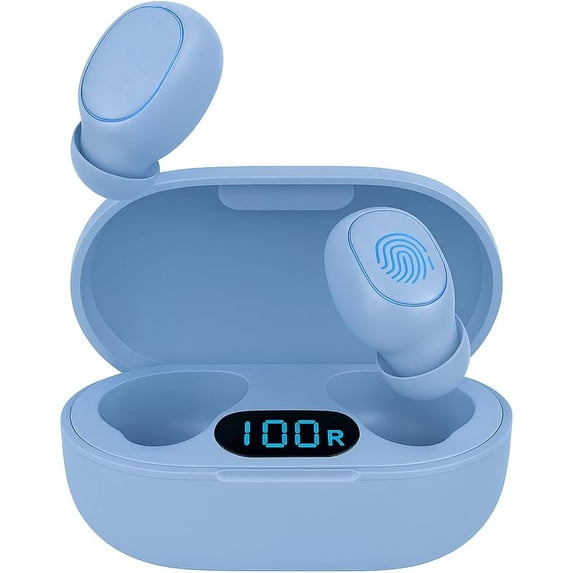 Acuvar Wireless Bluetooth Earbuds with LCD Charging Case, Noise Cancelling Earphones with mic and touch controls, Light Blue