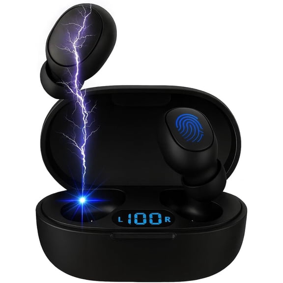 Acuvar Wireless Bluetooth Earbuds with LCD Charging Case, Noise Cancelling Earphones with mic and touch controls, Black