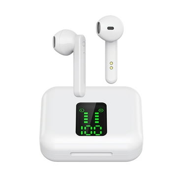 Acuvar Fully Wireless Bluetooth 5.0 Rechargeable iPX5 Water & Sweat Proof Earbud Headphones w Microphone, Touch Controls, Smart LCD Charging Case, Surround Stereo Bass and Noise Cancelling (White)