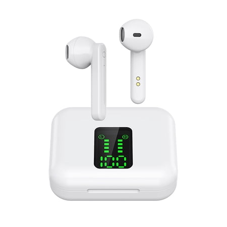 Acuvar Fully Wireless Bluetooth 5.0 Rechargeable iPX5 Water & Sweat Proof Earbud Headphones w Microphone, Touch Controls, Smart LCD Charging Case, Surround Stereo Bass and Noise Cancelling (White)