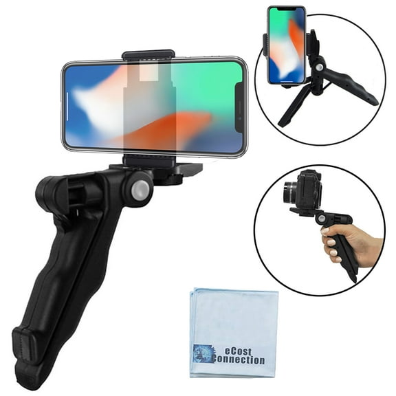 Acuvar Heavy Duty Pistol Grip Stabilizer, Tripod Table Stand with Universal Smartphone Tripod Mount for DSLR Cameras, All iPhones, Samsung Phones, Most Mobile Phones Plus Microfiber Cloth