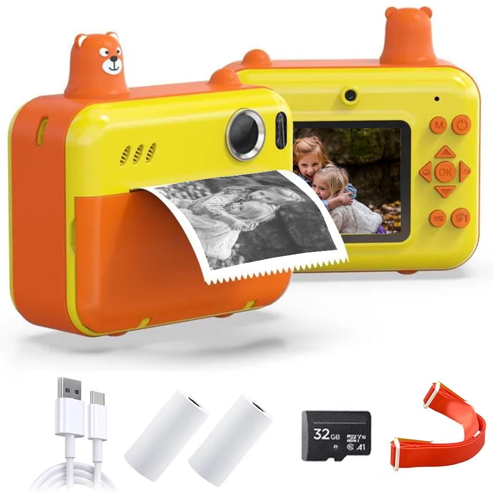 Acuvar Instant Print Camera for Kids, with Selfie Camera, Digital Zero Ink Video Camera with 2