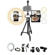 Acuvar Pro LED Ring Light Vlogging Kit for iPhone/Android Ipad Tablet & Camera with 50" Tripod, Phone & Tablet Holder Mount, Microphone & Bluetooth Remote for Live Stream, YouTube, Instagram TikTok