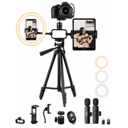 Acuvar Pro LED Ring Light Vlogging Kit for iPhone/Android Ipad Tablet & Camera with 50 Tripod, Phone & Tablet Holder Mount, Microphone & Bluetooth Remote for Live Stream, Youtube, Instagram Tiktok