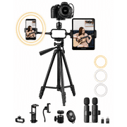 Acuvar Pro LED Ring Light Vlogging Kit for iPhone/Android Ipad Tablet & Camera with 50 Tripod, Phone & Tablet Holder Mount, Microphone & Bluetooth Remote for Live Stream, Youtube, Instagram Tiktok