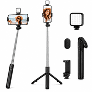 Acuvar Selfie Stick Tripod with Bluetooth Remote & LED Fill Light, Extendable 28 Inch Phone Tripod Stand for iPhone, Samsung & Android, Foldable Portable Selfie Stick for Travel, Video & Photos