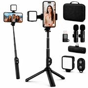 Acuvar Vlogging Kit For iPhone With Wireless Microphone, LED Light And Tripod, Phone Video Recording Kit With Remote And Case