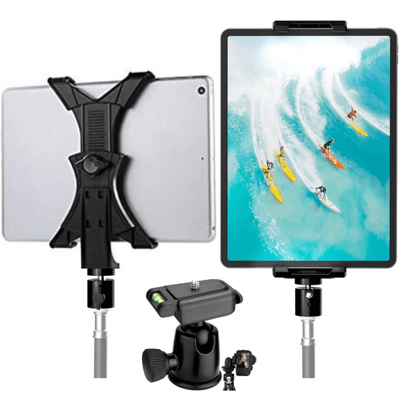 Acuvar Tablet Tripod Mount Adapter with 360 Degree Rotatable Ball Head Mount with Quick Release Plate and Bubble Level Indicator Fits Most Tablets with 5" to 7.9" Clamp Holder for Tripod Monopod, iPad