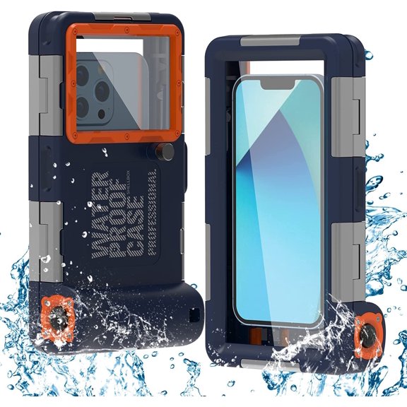 Acuvar Waterproof Snorkle Cell Phone Case with Lanyard for Android and Apple, Orange Blue
