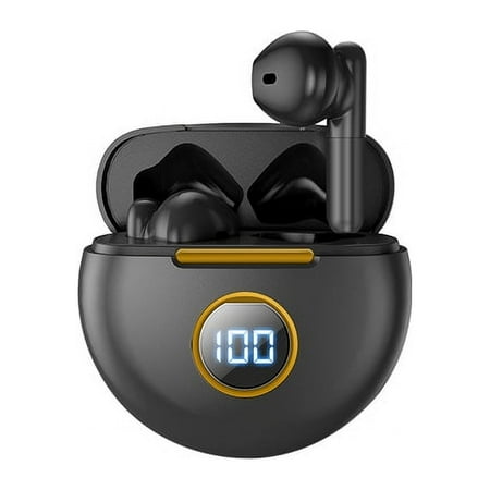 Acuvar in-Ear Wireless Bluetooth 5.1 Headphones, Earbuds IPX7 Waterproof with Microphone Rechargeable USB C Case with Round LCD Display for Smartphones Android iOS (Black)