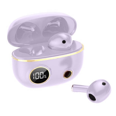 Acuvar in-Ear Wireless Bluetooth 5 Headphones, Earbuds IPX5 Waterproof with Microphone Rechargeable USB C Case with Round LCD Display for Smartphones Android iOS (Purple)