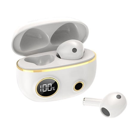 Acuvar in-Ear Wireless Bluetooth 5 Headphones, Earbuds IPX5 Waterproof with Microphone Rechargeable USB C Case with Round LCD Display for Smartphones Android iOS (White)