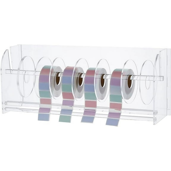 Acylic Label Dispenser Adjustable Sticker Roll Holder with 8 Disks Clear Label Roll Holder Tape Dispenser Acrylic Sticker Dispenser Roll Holder for Holding Sticker Label diy