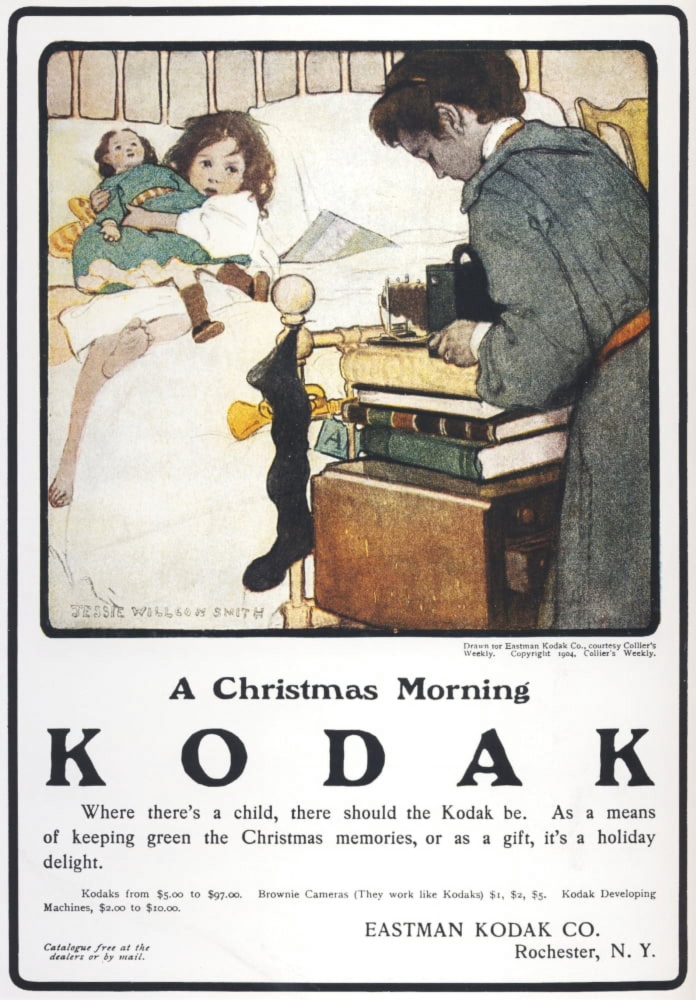 Ad A Christmas Morning Kodak 1904 Canvas Art - Jessie Willcox Smith (24 x 36)