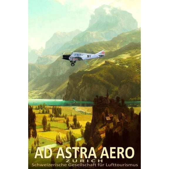 Ad Astra Aero Airline Poster Swiss Lake Lucerne Bierstadt Junkers Art Print Home Decor Office Wall Art