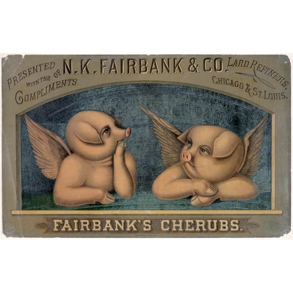Ad Lard C1890. Nadvertisement For N.K. Fairbanks & Co. Lard Refiners Showing Two Piglets As Raphael'S Cherubs.