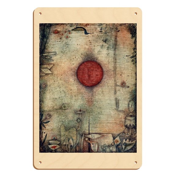 Ad Marginem - From an Original Color Abstract Art Painting by Paul Klee c.1930 - 8 x 12 inch Vintage Wood Art Sign