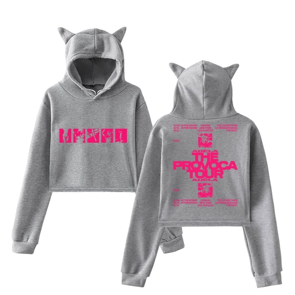 Adéla The Provocateur Tour Girl's Cute Cat Ear Cropped Pullover Hoodie Hooded Sweatshirt