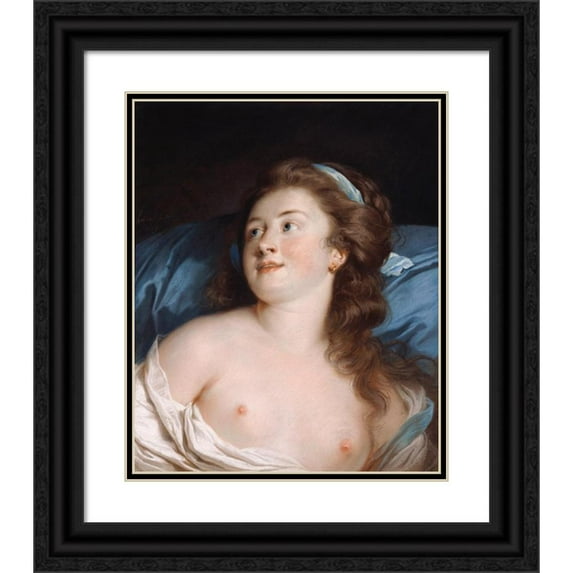 Adélaïde Labille-Guiard 12x14 Black Ornate Wood Framed Double Matted Museum Art Print Titled: Head of a Young Woman (1779)