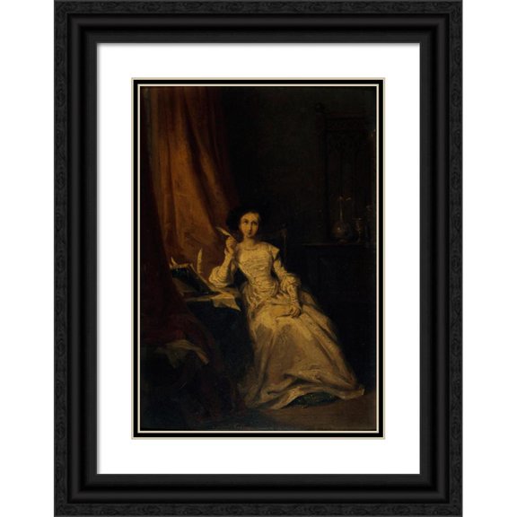 Adèle-Anaïs Colin 18x24 Black Ornate Framed Double Matted Museum Art Print Titled: Portrait of an Actress (1835)