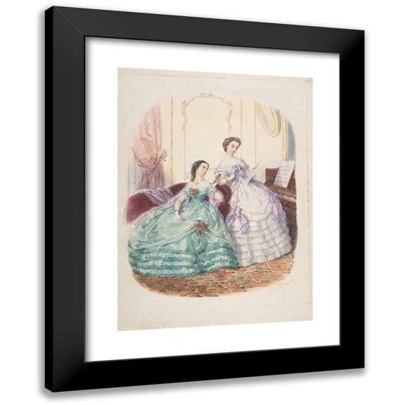 Adèle-Anaïs Toudouze 18x24 Black Modern Framed Museum Art Print Titled - Fashion Study; Two Women in Evening Dress (ca. 1860)