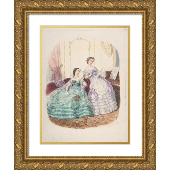 Adèle-Anaïs Toudouze 18x24 Gold Ornate Framed and Double Matted Museum Art Print Titled - Fashion Study; Two Women in Evening Dress (ca. 1860)