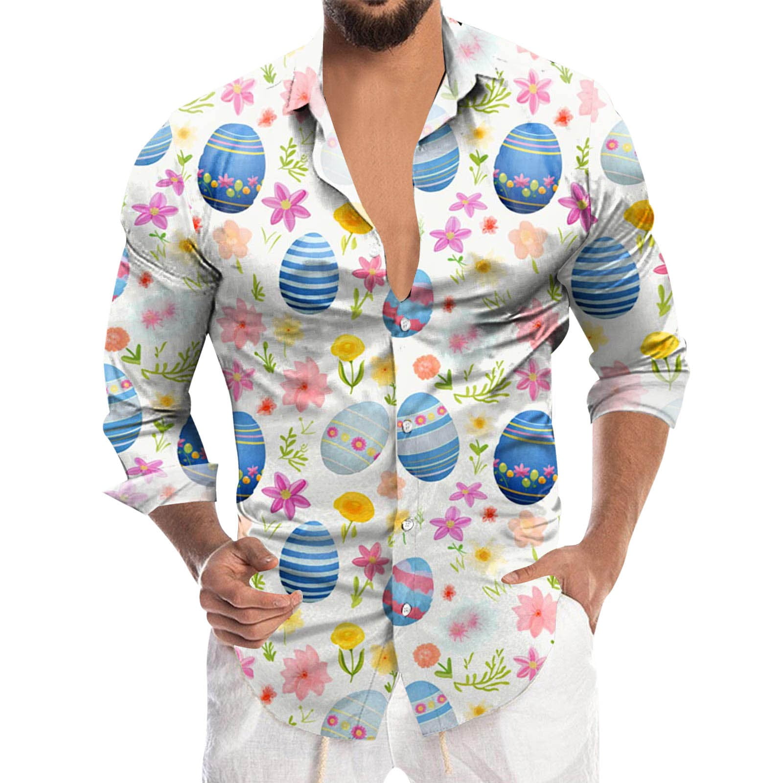 AdBFJAF Dress Shirts for Men Casual Men's Easter Fashion Digital 3D