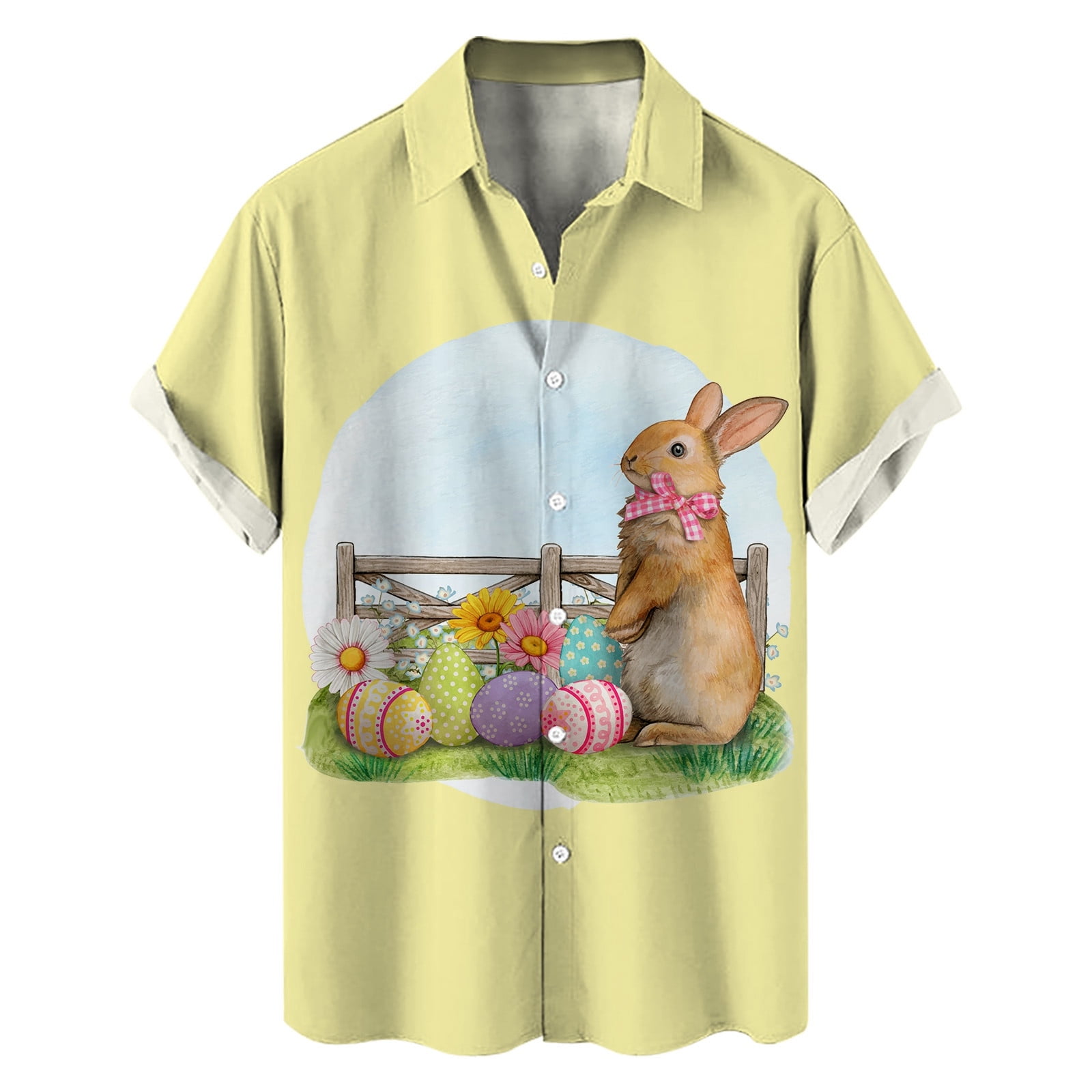 AdBFJAF Dress Shirts for Men Red and White Men's Easter Rabbit Print ...