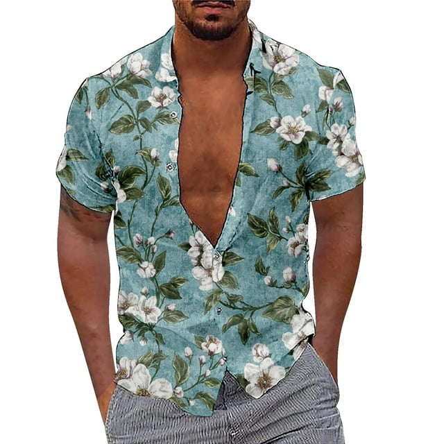 AdBFJAF Dress Shirts for Men Regular Fit Pocket Floral Print 3D Digital ...