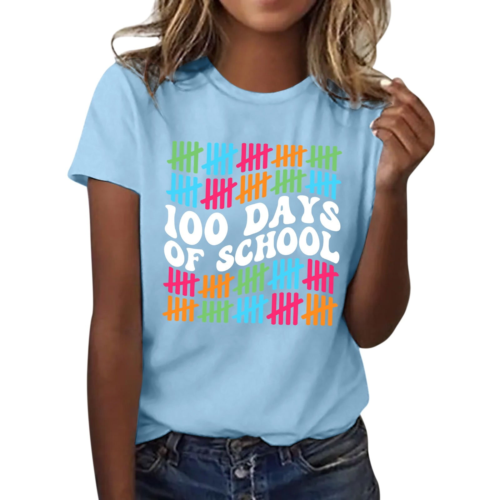 AdBFJAF Graphic Tees for Women Trendy Plus 100 Days Of School Shirt ...