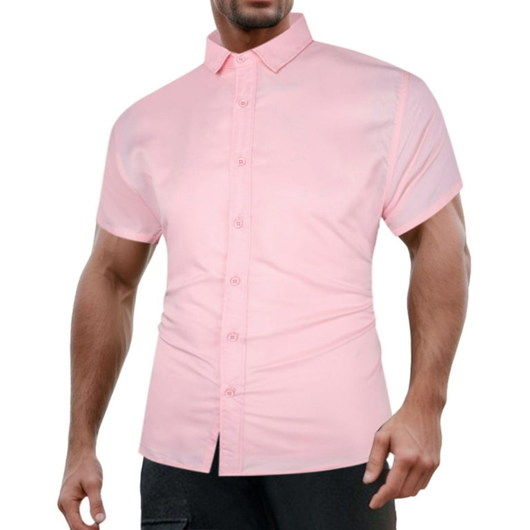 AdBFJAF Men's Graphic T Shirts Button Sleeve Business Solid Casual Men's  Affairs Short Shirt Turn Down Men Shirts 2024 Summer 