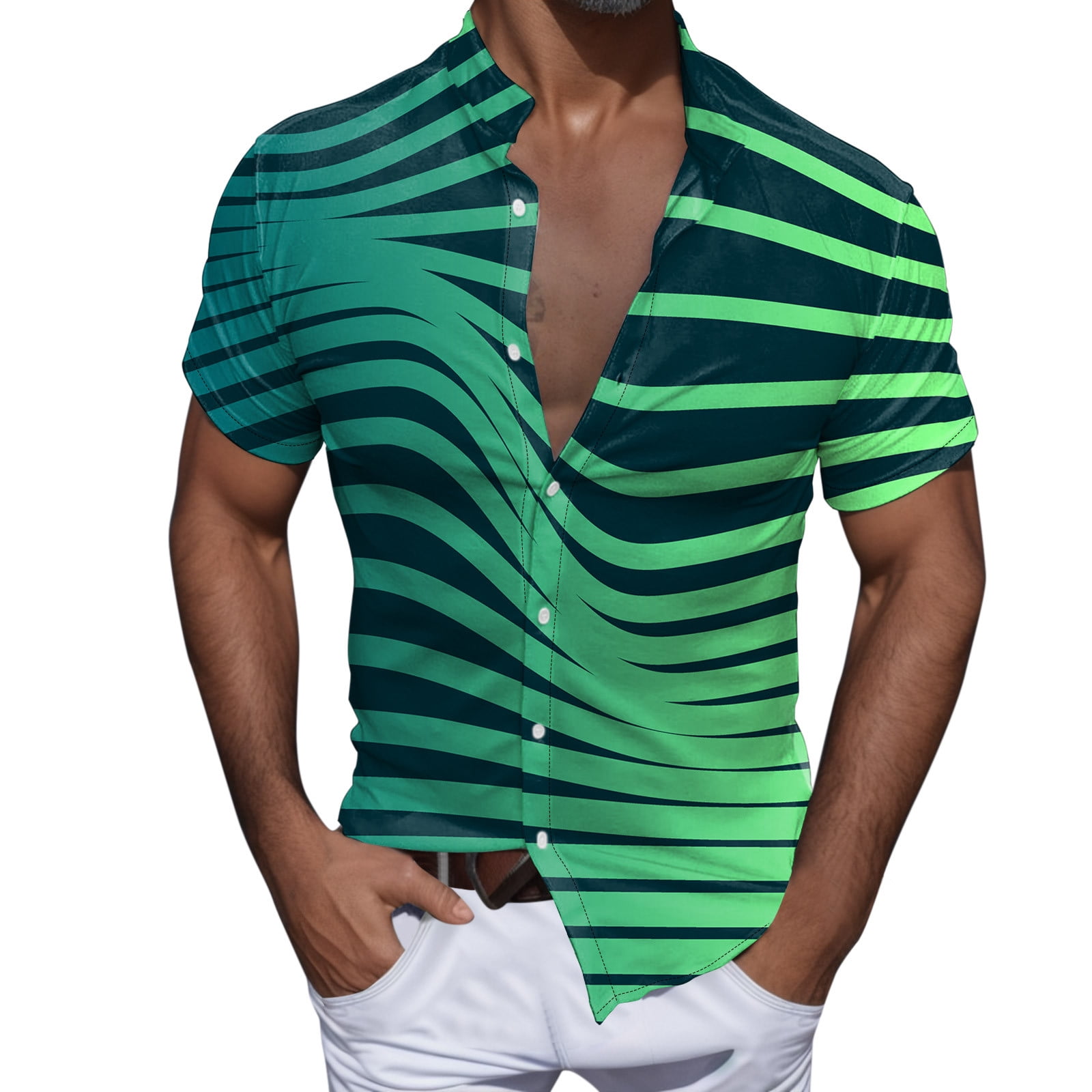 AdBFJAF Mens Dress Shirts Green with Tie Men Casual Short Sleeve Spring