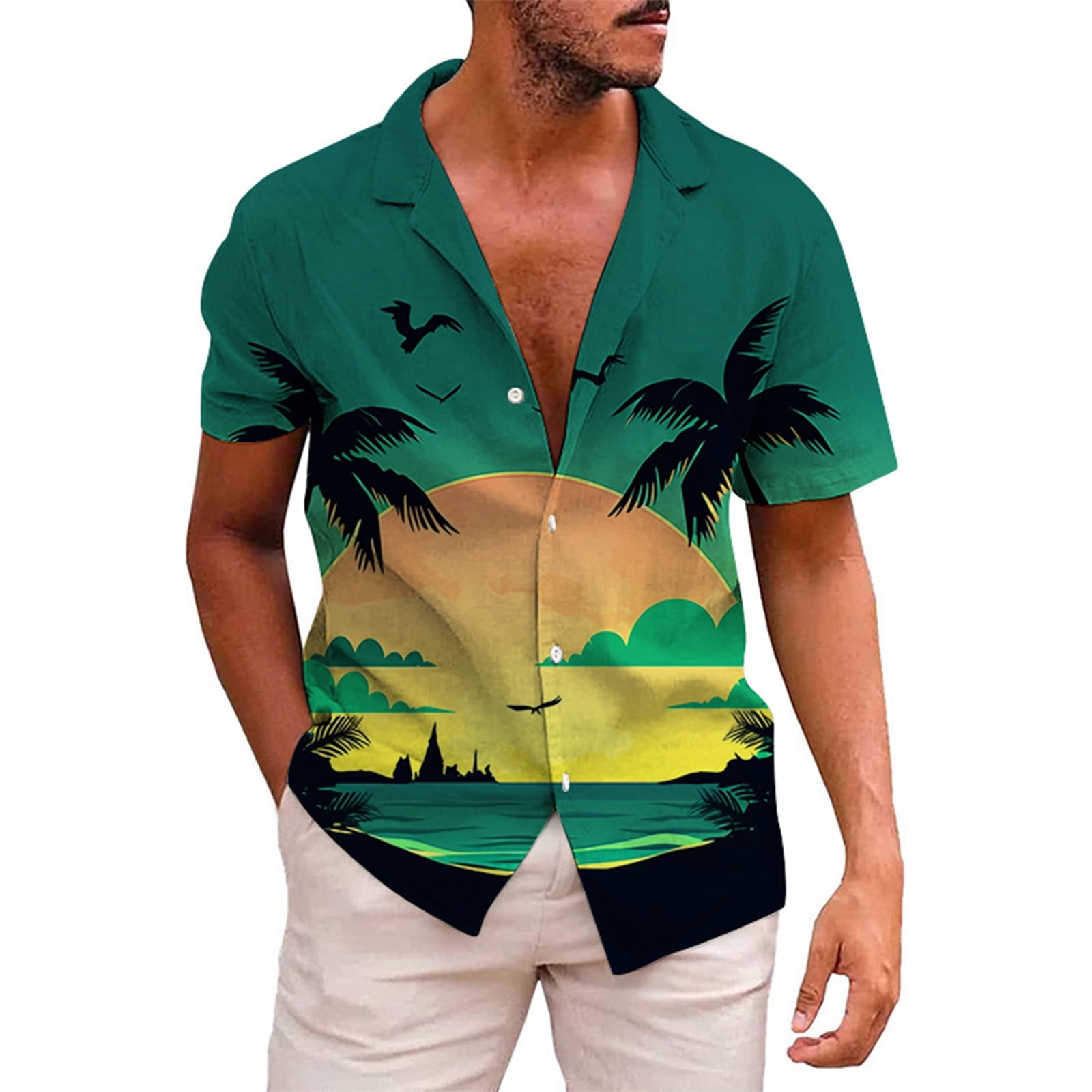 AdBFJAF Mens Dress Shirts Slim Fit Short Sleeve Men's Coconut Tree ...