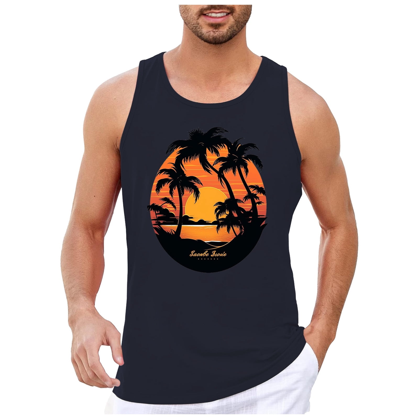AdBFJAF Mens Undershirts Tank Mens Summer Vacation Beach Hawaii Coconut ...