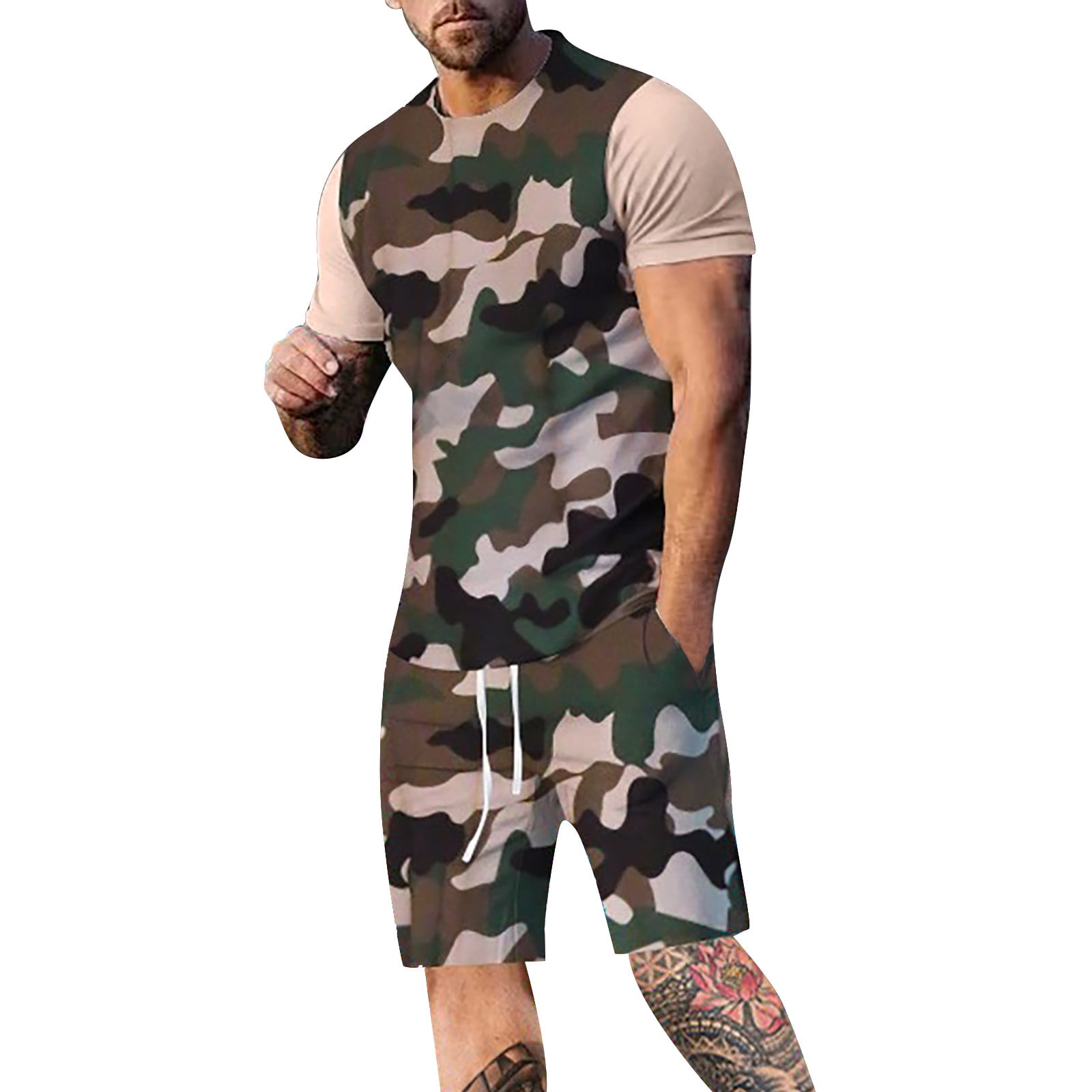 AdBFJAF Outfits for Men and Prom Tux Men's 3D Short Sleeve Suit Shorts