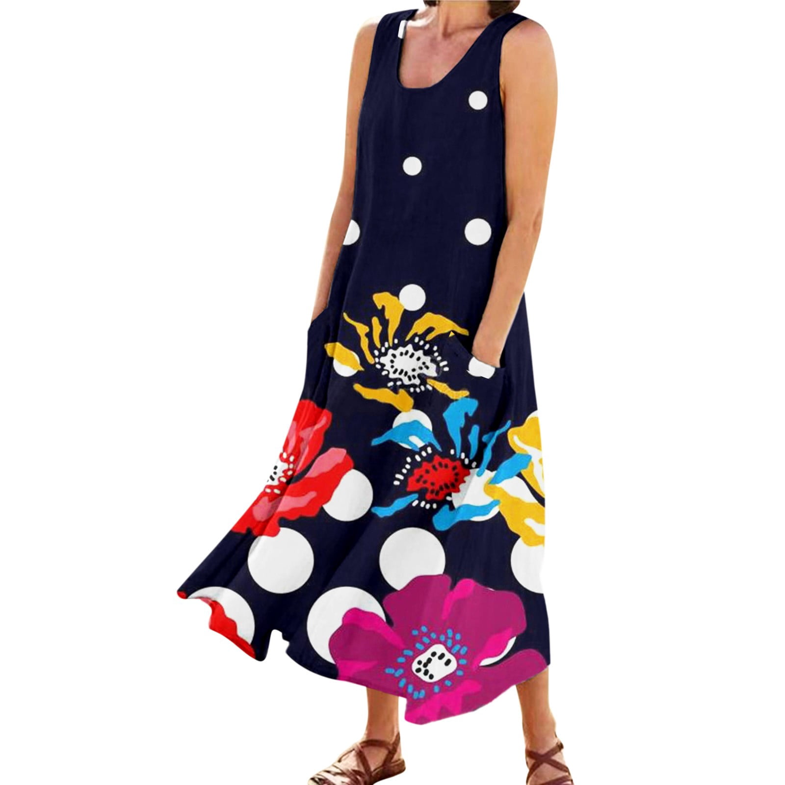 AdBFJAF Plus Size Dresses for Women 2024 Party Womens Printed Round